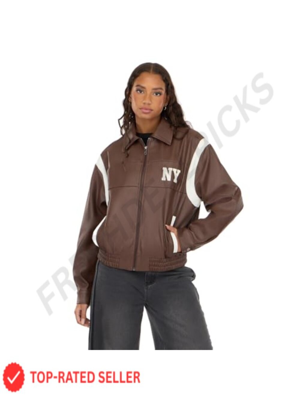 Oversized PU Faux Leather Jacket with Self Patch Details Relaxed Fit